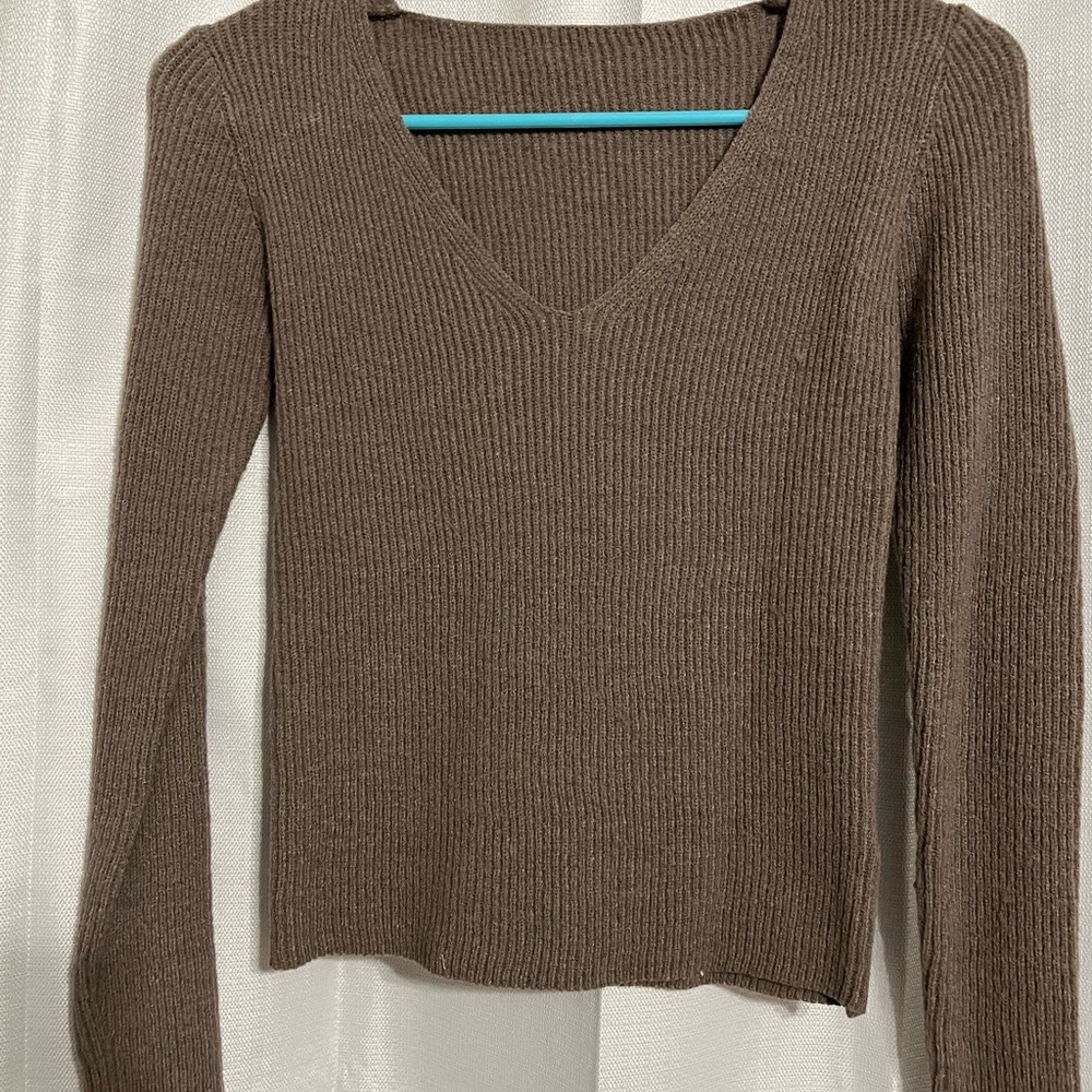 Women's Brown V-Neck Sweater